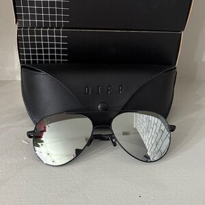 DIFF Karter Aviator Sunglasses in Black with Silver Mirrors
